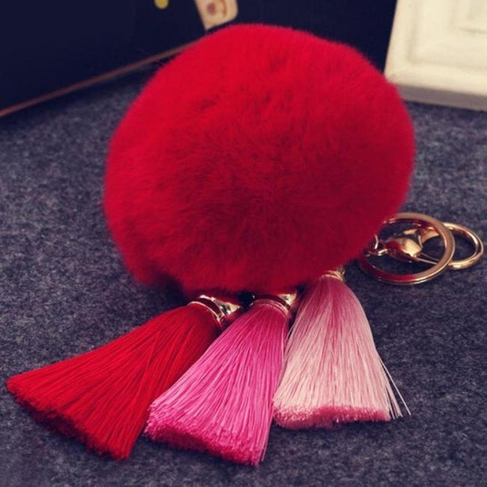 AutumnFall Rabbit Fur Ball Elephant Keychain Bag Plush Key Ring Car Key Pendant (Black) (Purple)