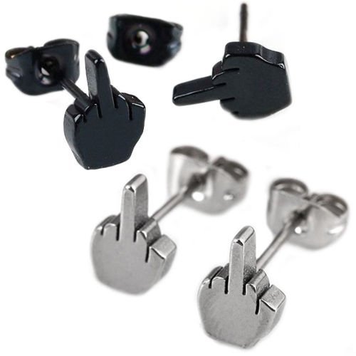 1Pair Men's Fancy Punk Cool Stainless Steel Finger Hand Ear Studs Earrings (silver)
