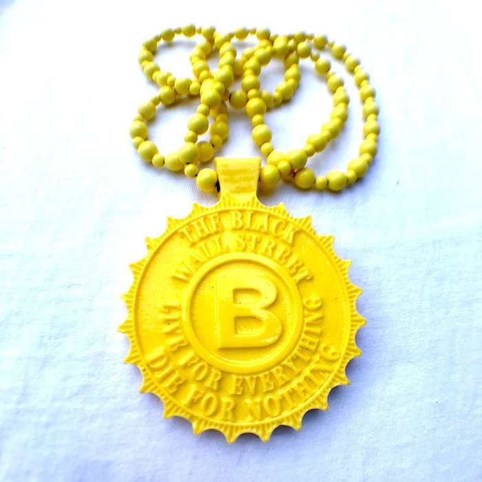 Black WaLL Street Yellow Hip Hop Style Pendant with matching beaded necklace N4