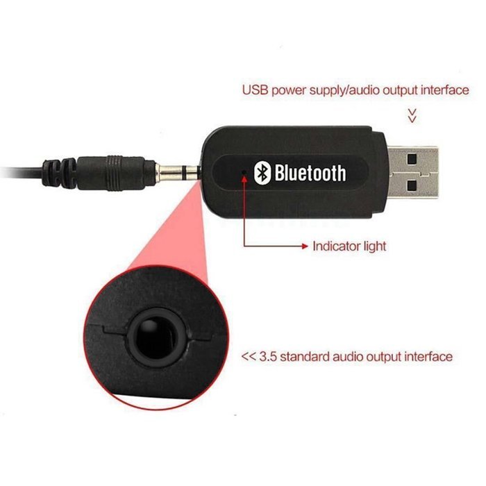 Gista Bluetooth Audio Adapter USB Wireless Portable 3.5mm Music Stereo Receiver Dongle Black N2