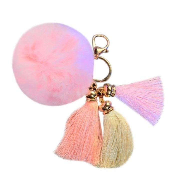 AutumnFall Rabbit Fur Ball Elephant Keychain Bag Plush Key Ring Car Key Pendant (Black) (Purple) N7