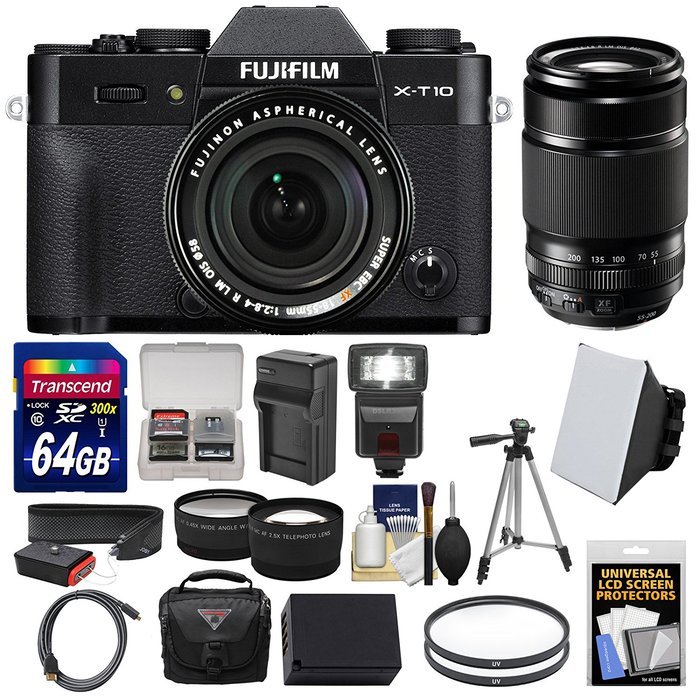 Fujifilm X-T10 Digital Camera & 18-55mm XF (Black) with 50-200mm Lens + 64GB Card + Battery/Charger + Case + Tripod... N5