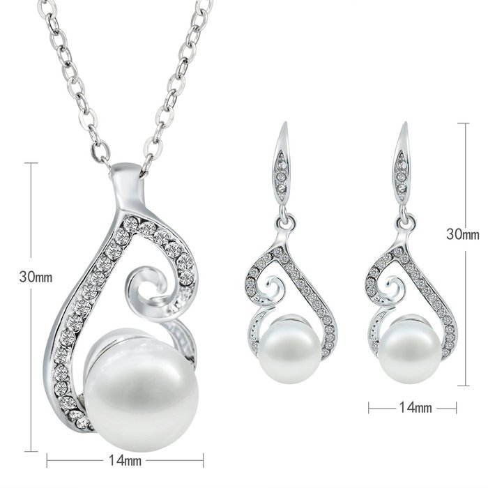 Morenitor(TM) Jewelry Set Gold Plated Pearl Pendant Necklace Dangle Earring Stud Set. N2