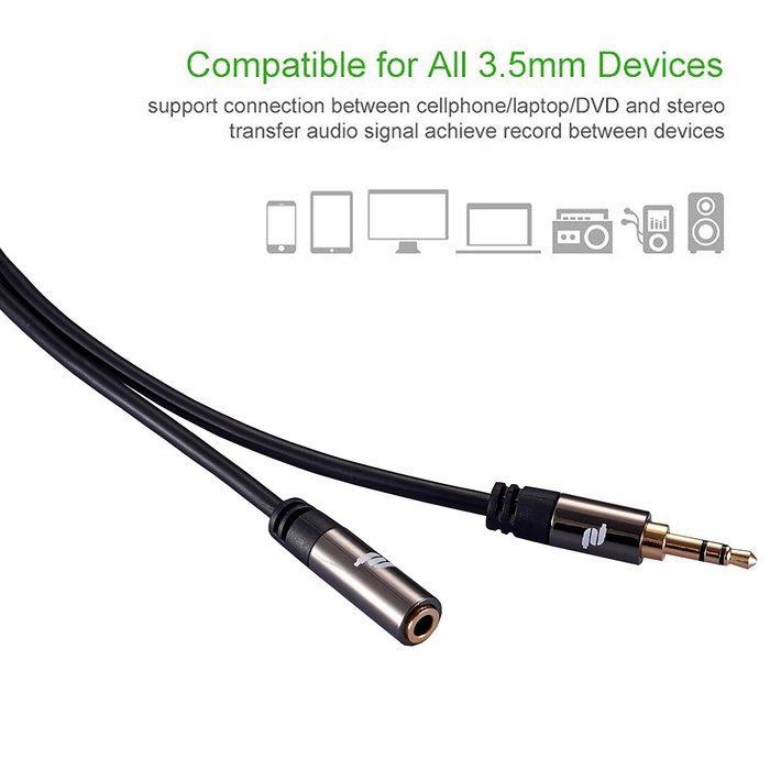 Sinseader Two Pack 6.6ft Gold Plated 3.5mm Stereo Audio Male to Female Extension Cable (KST02MF-6.6FT2) N9