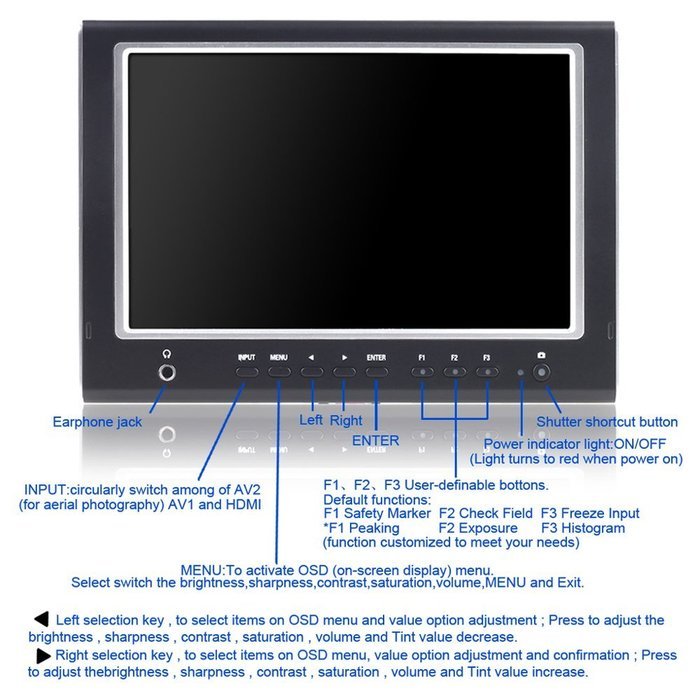 Lilliput 7" 664 IPS field monitor with HDMI +LP-E6/F970/QM91D battery plate+ 4 Shutter,full Hd camcorder N4