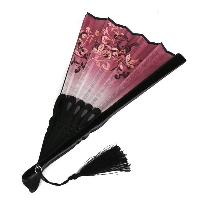 Linen Butterfly Flowers Hand Fan Lacquer Handle Japanese Folding Fan Cosplay Costome Accs Pink N2