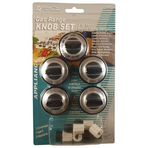 5 Pcs Gas Range Knob Set Replacement Black with Silver Overlay By Aqua Plumb #RKG by Aqua Plumb