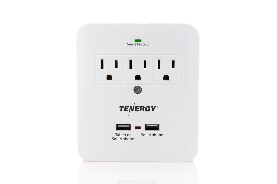 Tenergy 3 AC Outlet Wall Mount 1200 Joules Surge Protector w/ 2.4A Dual USB Charging Port & Retractable Phone... N3