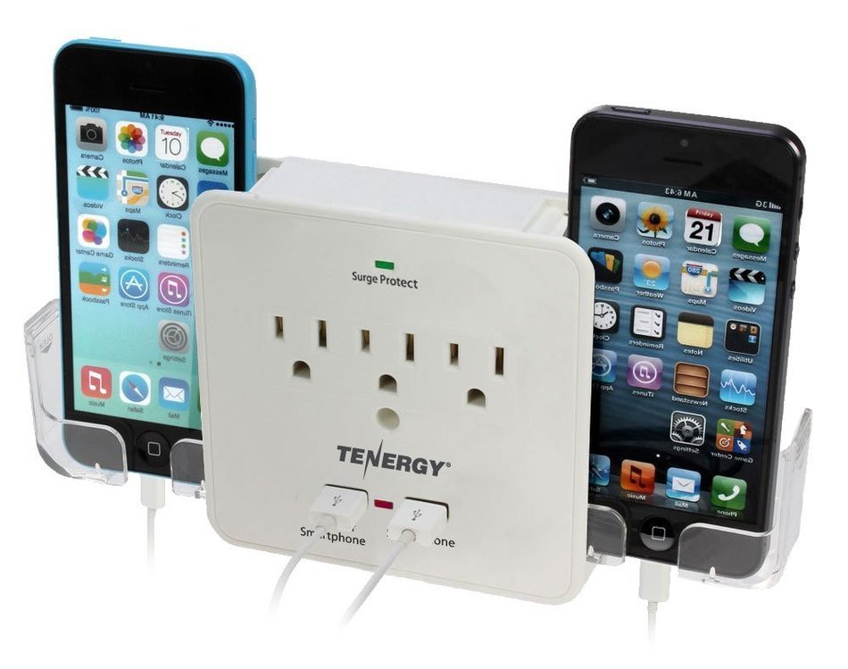 Tenergy 3 AC Outlet Wall Mount 1200 Joules Surge Protector w/ 2.4A Dual USB Charging Port & Retractable Phone... N4