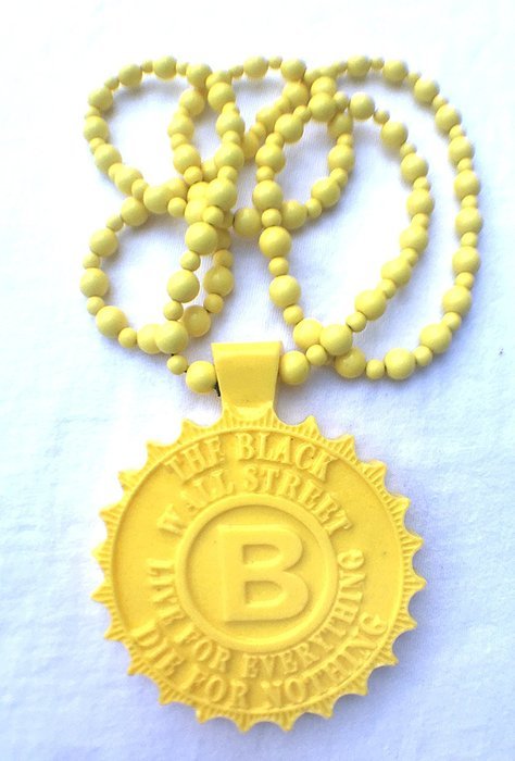 Black WaLL Street Yellow Hip Hop Style Pendant with matching beaded necklace N5