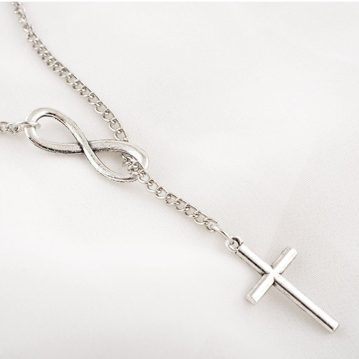 New Charming Women Ladies Silver Infinity Cross Pendant Chain Necklace Jewelry