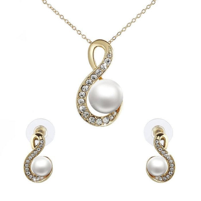 Pop White Pearl Circle Crystal Pendant Jewelry Set Women Collar Nacklace Earring