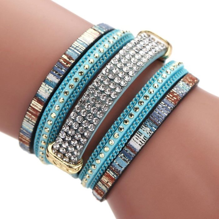 AutumnFall&reg; Women Bohemian Bracelet Woven Braided Handmade Wrap Cuff Magnetic Clasp (Gold)
