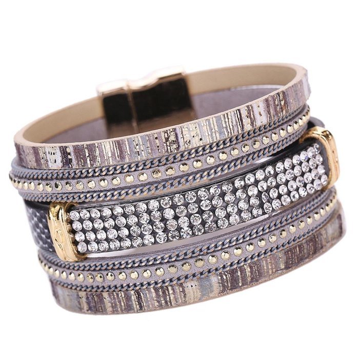 AutumnFall&reg; Women Bohemian Bracelet Woven Braided Handmade Wrap Cuff Magnetic Clasp (Gold) N2