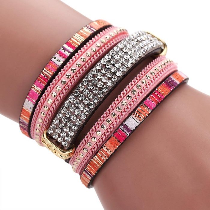 AutumnFall&reg; Women Bohemian Bracelet Woven Braided Handmade Wrap Cuff Magnetic Clasp (Gold) N3