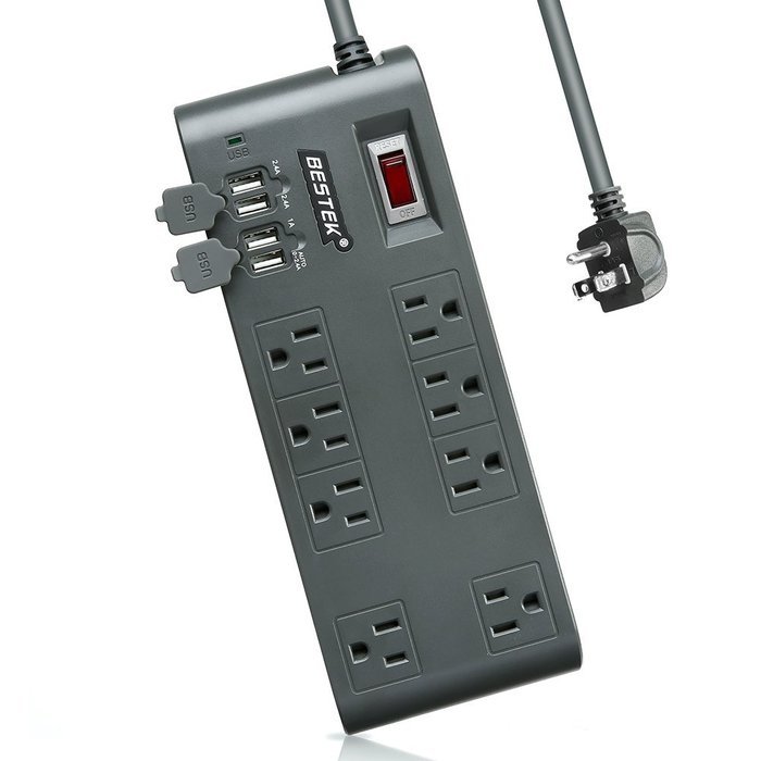 BESTEK 8-Outlet Surge Protector Power Strip 6-Foot Cord with 5.2A 4-Port USB Ports, ETL Listed N6