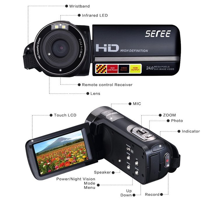 Seree hdv 301 fhd 1080p digital video camera camcorder night vision