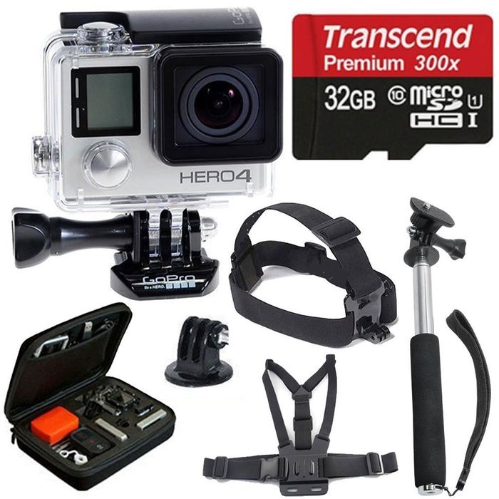 GoPro HERO4 SILVER Edition Camera HD Camcorder With Deluxe Carrying Case + Head Strap + Chest Strap + Monopod... N2