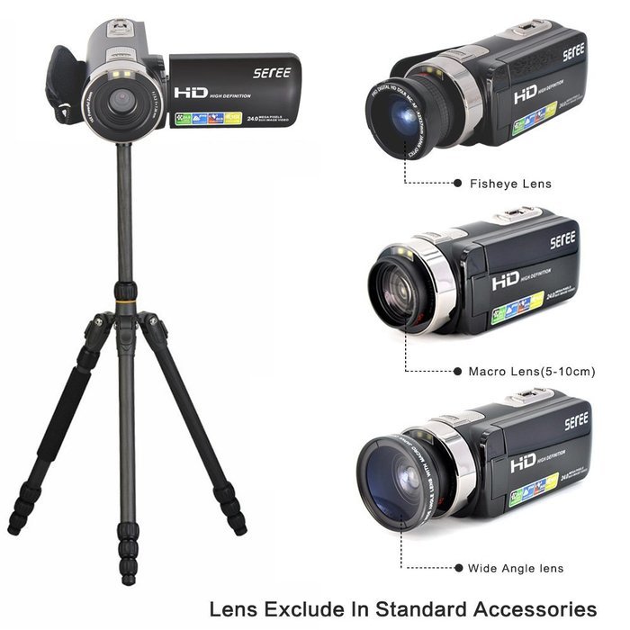 SEREE HDV-301S FHD 1080P Digital Video Camcorder Wide Angle Macro Fisheye Shooting 24MP 3 Inch Screen Remote Camera