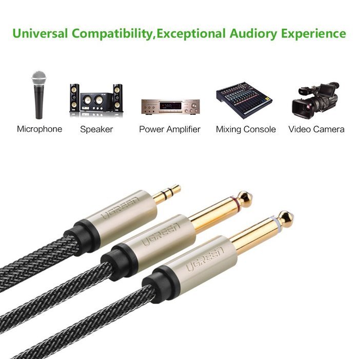 Ugreen Gold Plated 3.5mm 1/8" TRS to 6.35mm 1/4" TS Mono Y-Cable Splitter Cord for iPhone, iPod, Computer Sound... N3