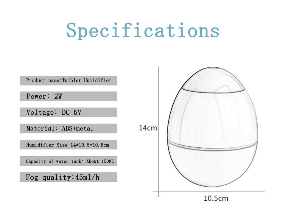 UnitedPlug 150ml Electric USB Mini Portable Travel Home Office Ultrasonic Air Cool Mist Humidifier tumbler roly-poly N2
