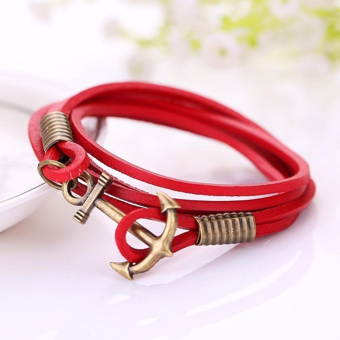 AutumnFall&reg; Multilayer Leather Handmade Rope Wristband Anchor Bracelet Bangle (Black)