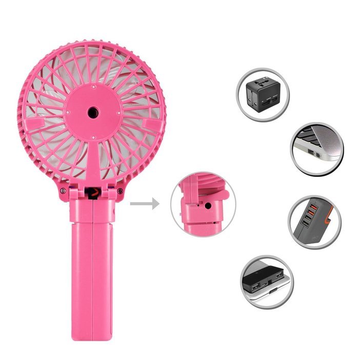 Dealpeak Mini Rechargeable Foldable USB Handheld Fan Fast Cooling Fan Cooler (pink) N5
