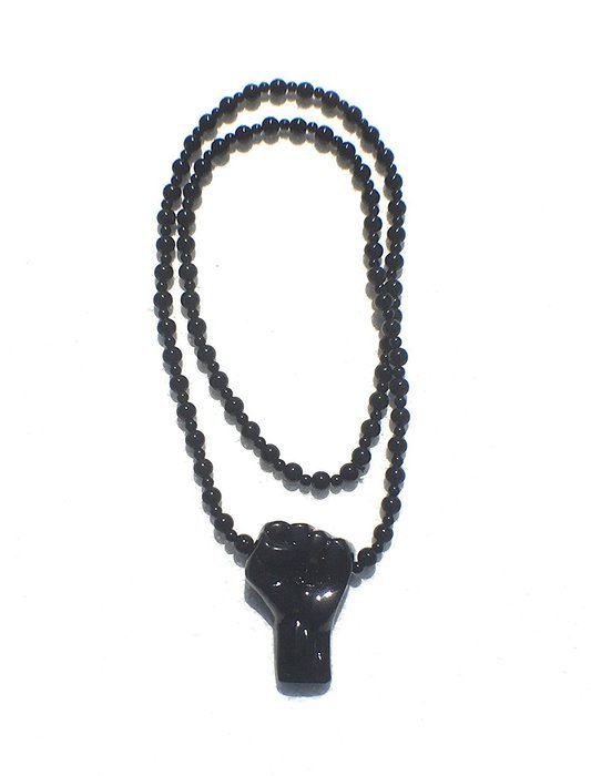 Power To The PEOPLE power fist pendant Black Hand made resin Black beads custom made