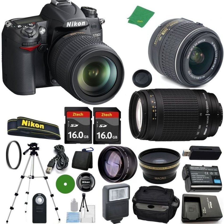 Nikon D7000 - International Version (No Warranty), 18-55mm f/3.5-5.6 DX VR, Nikon 70-300mm f/4-5.6G, 2pcs 16GB... N2