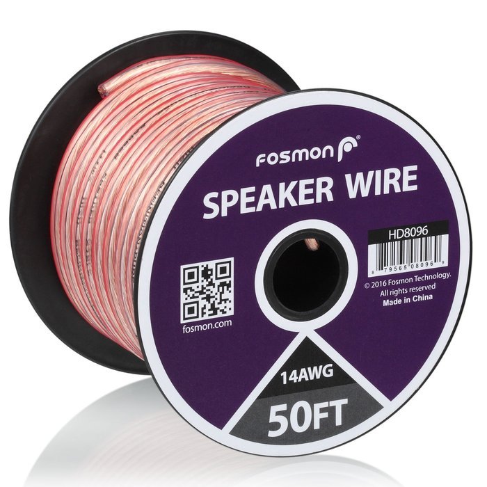 Fosmon [12 Gauge | 50ft] AWG Copper-Clad Aluminum (CCA) Speaker Wire with Red Polarity Mark N22