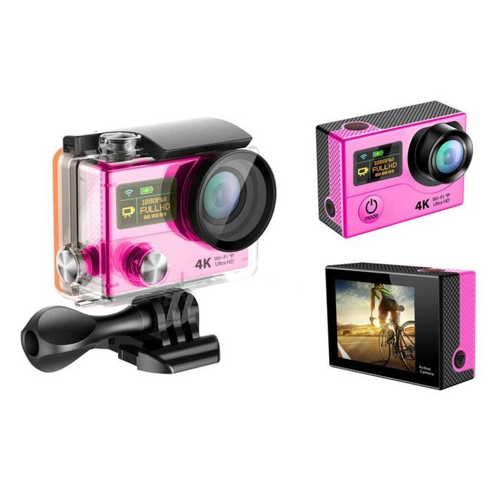 TONSEE Sport Camera H3 Ultra 4K HD 2.0 Inch Screen Action Camera Waterproof 30m, Hot Pink N2