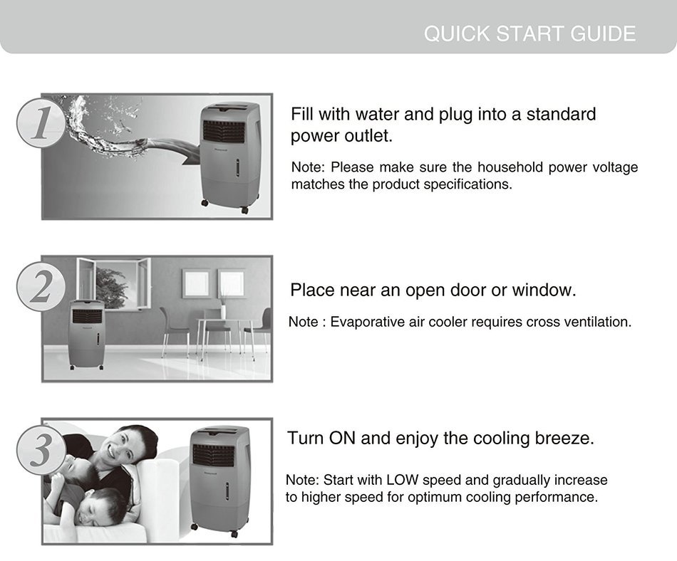 Honeywell CO25AE 52 Pt. Indoor/Outdoor Portable Evaporative Air Cooler with Remote Control - Grey