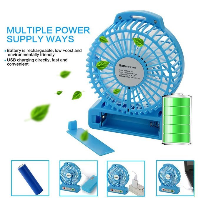 Topwell 4.3-Inch Mini USB 3 Speeds Rechargeable Portable Table Fan Electric Personal Fans 18650 Desktop Fan Hand... N5