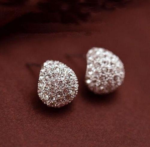 Women Girl Silver Plated Clear Crystal Rhinestone Ear Stud Earrings Gift (silver) N2