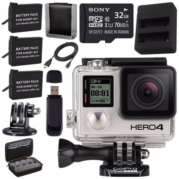 GoPro HERO4 Black + Rechargeable Battery + Dual Battery Charger + Sony 32GB microSDHC Card + Case for GoPro HERO4... N2