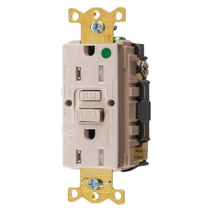 Hubbell GFTWRST82LA Gfci Heavy Use Receptacle, 15 Amps, Tamper/Weather Resistant, 5-15R, Decorator, Self-Testing...