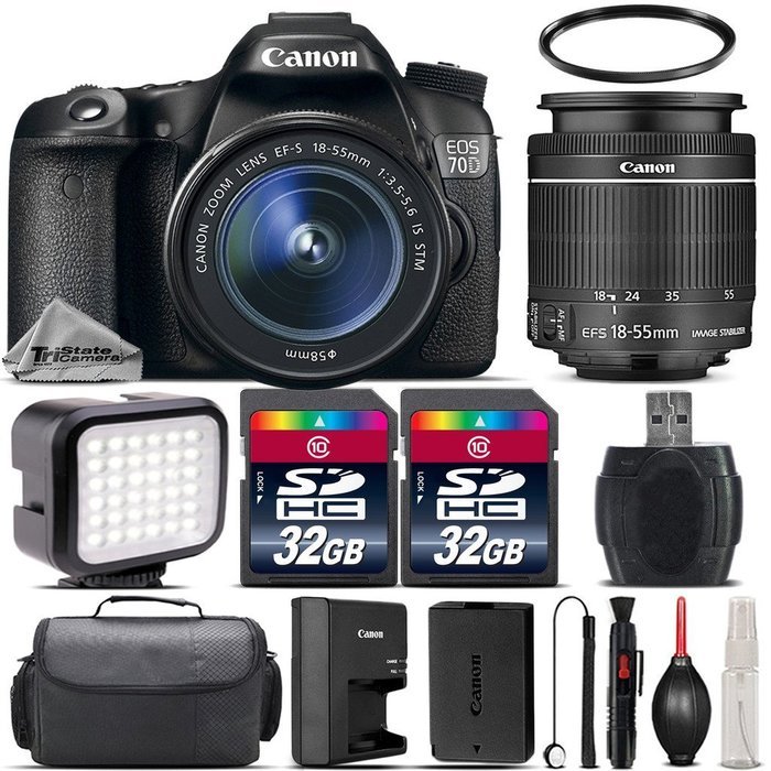 Canon EOS 70D DSLR 20.2MP WiFi Camera + Canon 18-55mm IS STM Lens + 64GB Storage + LED Kit + Case + UV Filter... N4