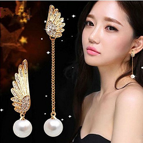 1 Pair Women Elegant Wings Rhinestone Ear Stud Gold Dangle Earrings Jewelry NEW N5