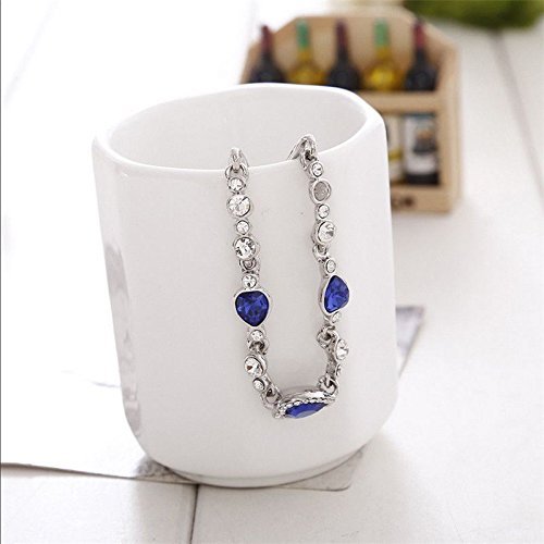Fashion Women Blue Crystal Rhinestone Heart Charm Bangle Bracelet Jewelry