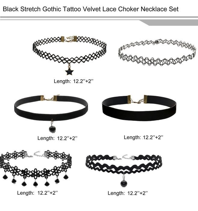 CrazyPiercing 6 Pcs Set Choker Necklaces for Women Girls Black Velvet Tattoo Choker Collar Lace Gothic Vintage...