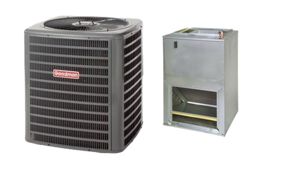 Goodman 1.5 Ton 14.5 SEER Air Conditioner and Wall Mount Air Handler 5KW GSX140181AWUF310516 - With 3/8"x3/4"x35...