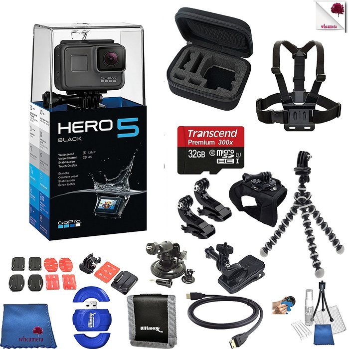 Gopro Hero 5 Black 15 Piece Hooked Bundle Includes: Go Pro Hero5 Black + Case + Flexible Tripod + Chest Strap...
