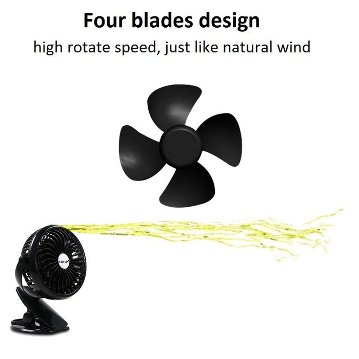 Yoosion USB FAN Clip Portable 2200mAh Rechargeable Battery Powered USB Desk Fan 4 Blades Quite Personal Cooling... N2