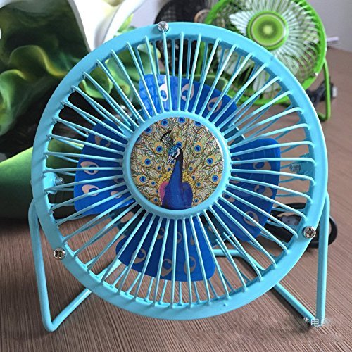 Happykueen Quiet Cooling Fan Personal Mini USB Table Desk Fan Office Mini Air Fan (Peacock)