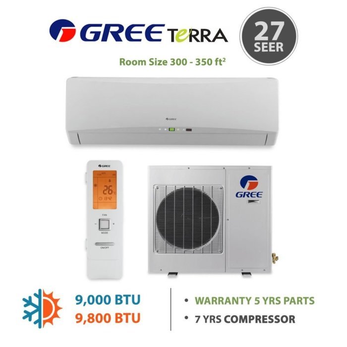 GREE Terra 12,000 BTU Wall Mounted Ductless Mini Split Heat Pump System R410A 208-230 VAC N2