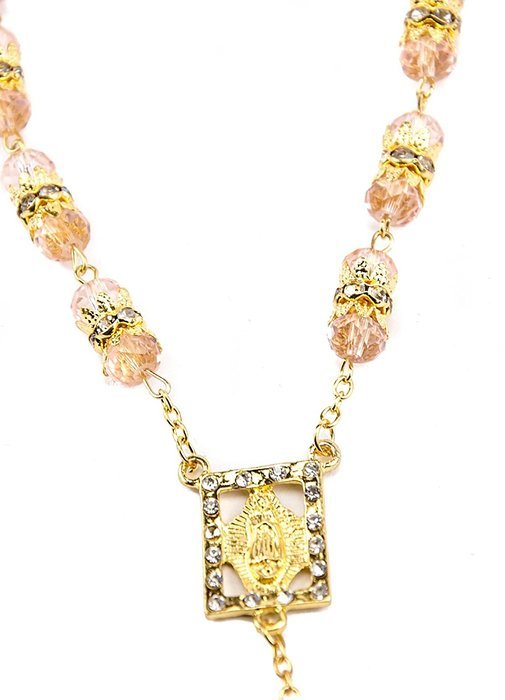 Light Pink Crystal Zircon Gold Color Beads Car Rearview Mirror Rosary Jerusalem