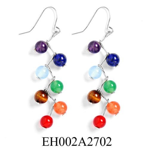 6mm Round Beads Natural Stone Rainbow 7 Beads Drop Earrings Yoga Healing Stone