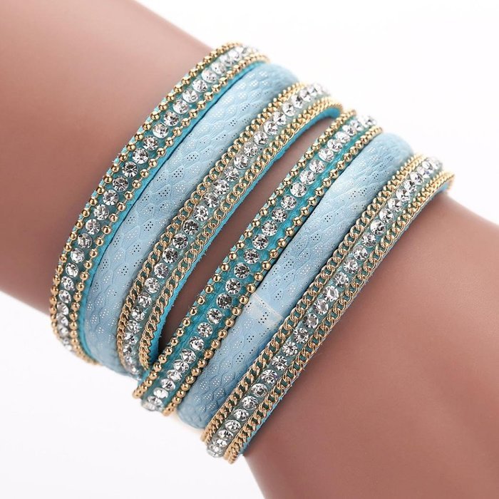 AutumnFall&reg; Stackable Rhinestone and Alloy Studs Black PU Leather Wrap Bracelet (Black)
