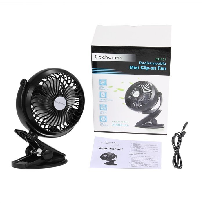 Elechomes EH101 Rechargeable Operated Clip on Mini Desk USB Fan for ...