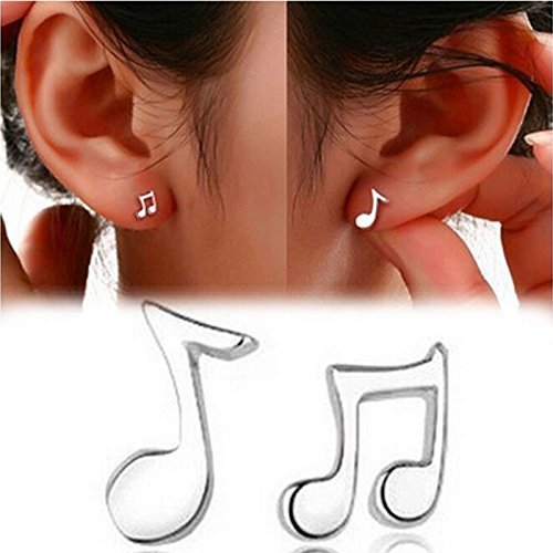 Cute Tiny Women silver plated Musical Note Ear Stud Earrings Gift Funny
